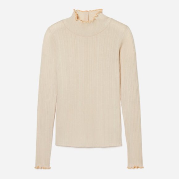 Everlane The Pleated Turtleneck Long Sleeve Ribbed Shirt in Parchment Small - Picture 4 of 10
